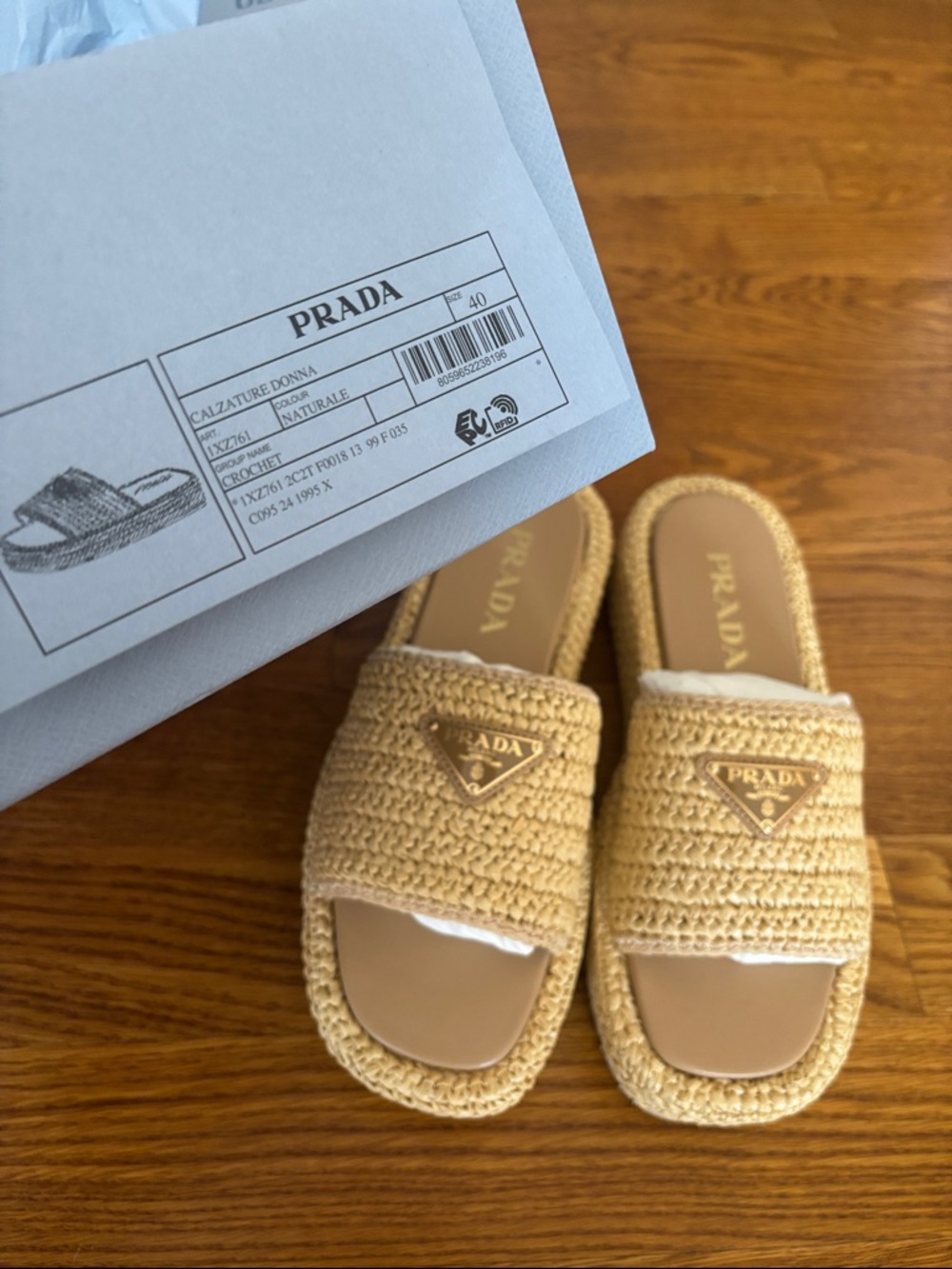 Prada Raffia Neutral Woven Platform Slide Sandals size 40 - 10 - Picture 9 of 9